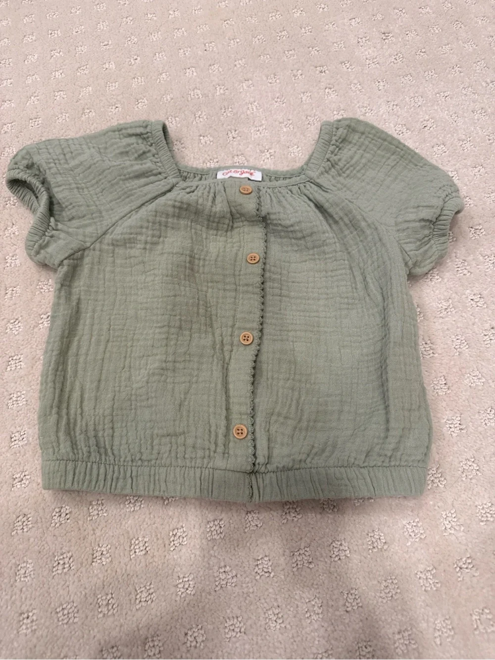 Cat & Jack 4T Sage Green Gauze Button Front Puff Sleeve Top